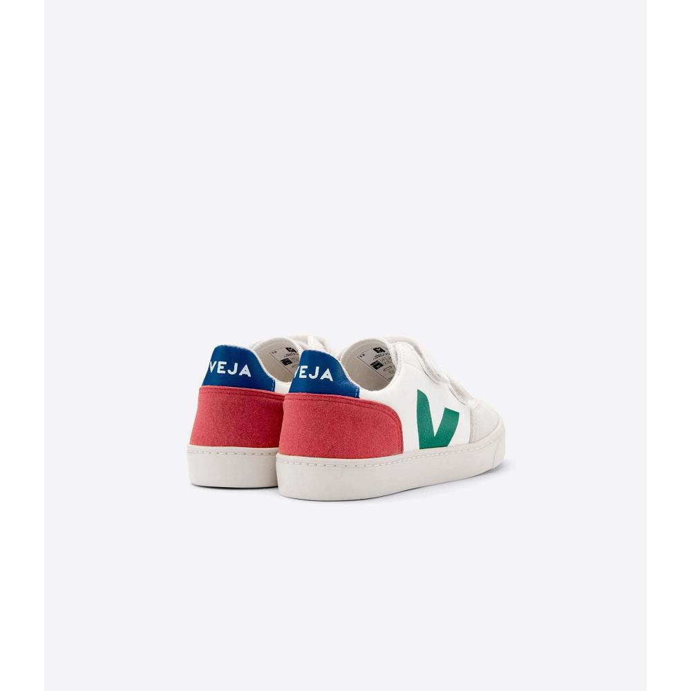 Kids' Veja V-12 LEATHER Shoes White/Green | SG 752GSO